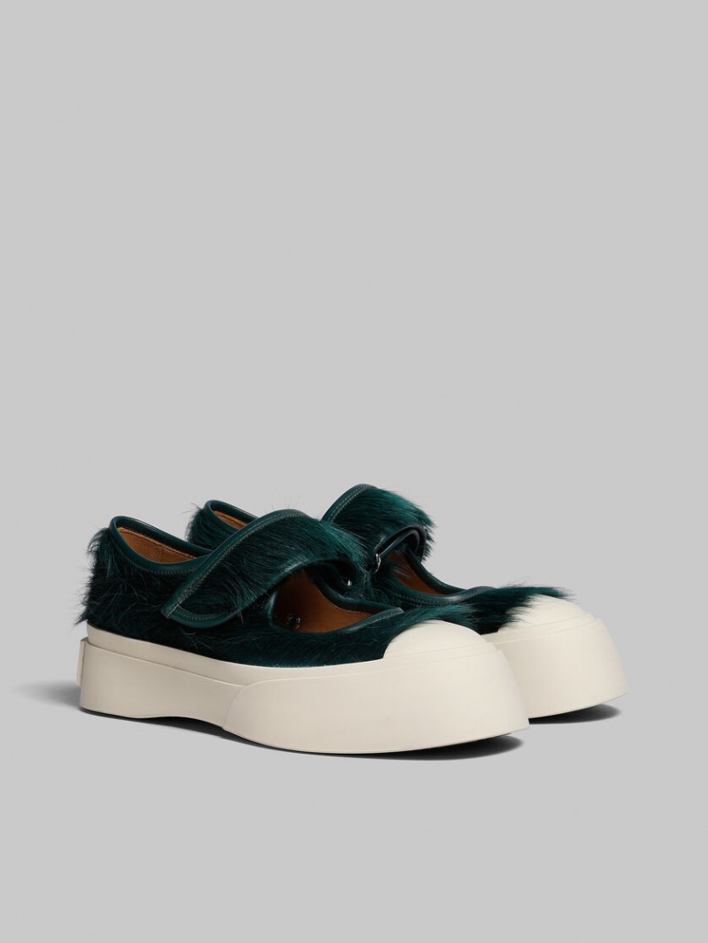 Marni Long-hair Calfskin Mary Jane Sneaker Verdes | GMXEC63271