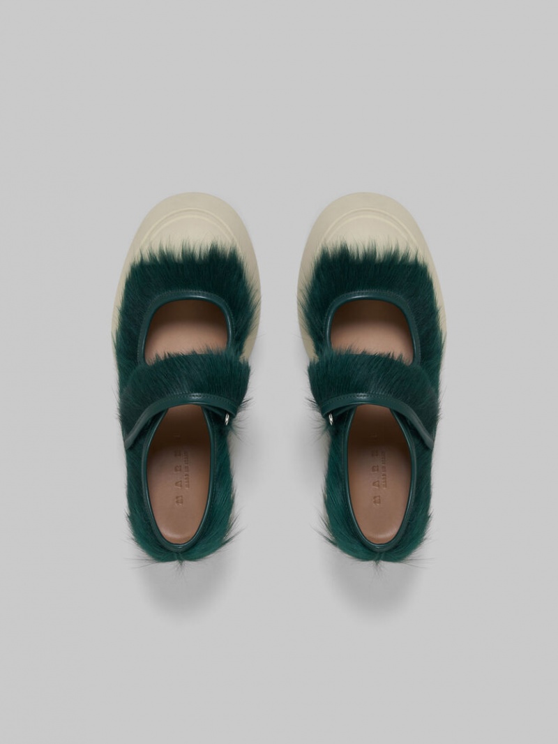 Marni Long-hair Calfskin Mary Jane Sneaker Verdes | GMXEC63271