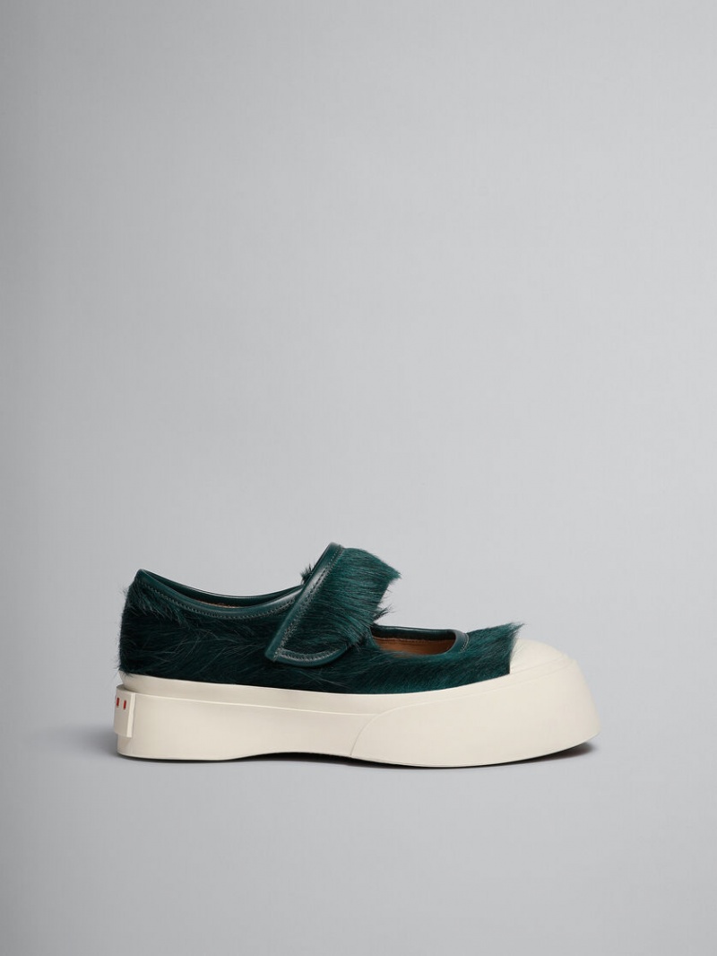 Marni Long-hair Calfskin Mary Jane Sneaker Verdes | GMXEC63271