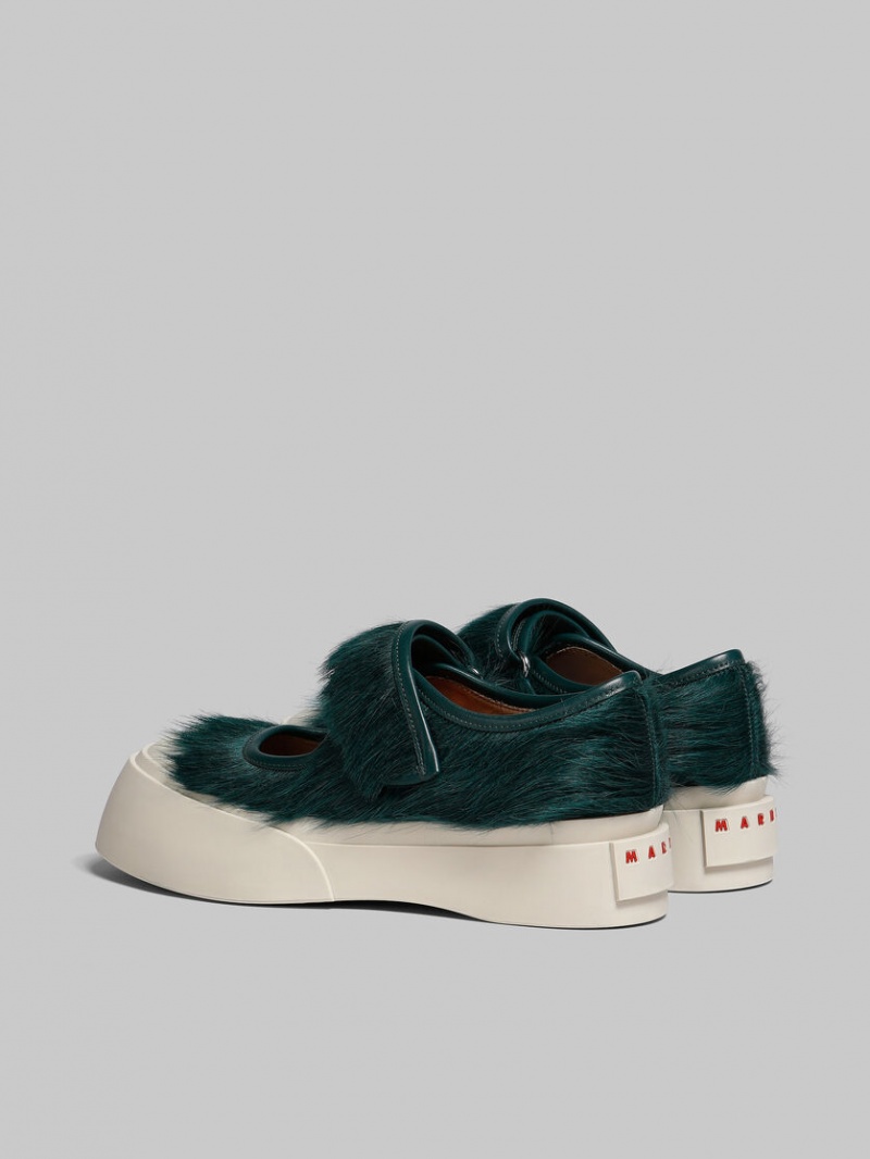 Marni Long-hair Calfskin Mary Jane Sneaker Verdes | GMXUC46739