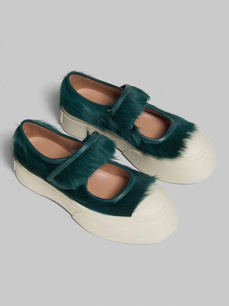 Marni Long-hair Calfskin Mary Jane Sneaker Verdes | GMXUC46739