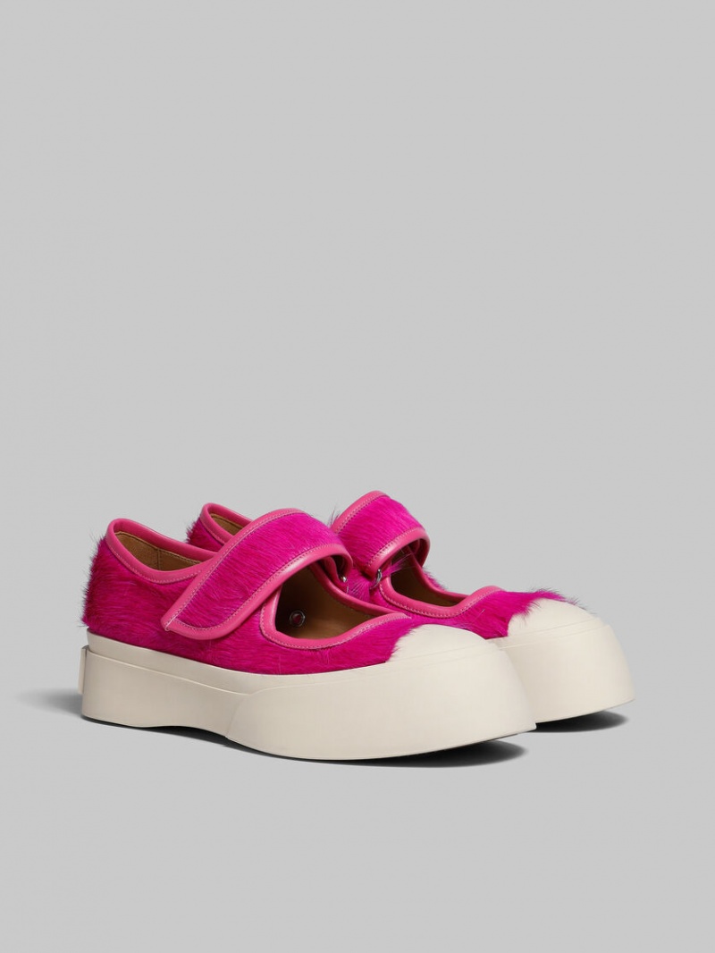 Marni Long-hair Calfskin Mary Jane Sneaker Fucsia | MXXBR53873