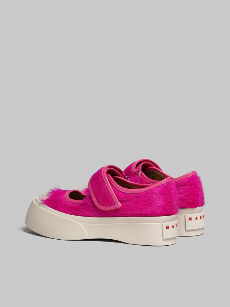 Marni Long-hair Calfskin Mary Jane Sneaker Fucsia | MXXBR53873