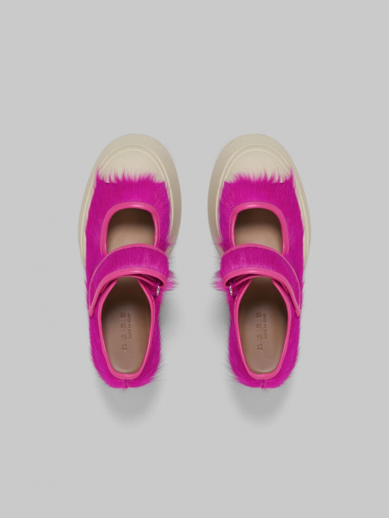 Marni Long-hair Calfskin Mary Jane Sneaker Fucsia | MXXBR53873
