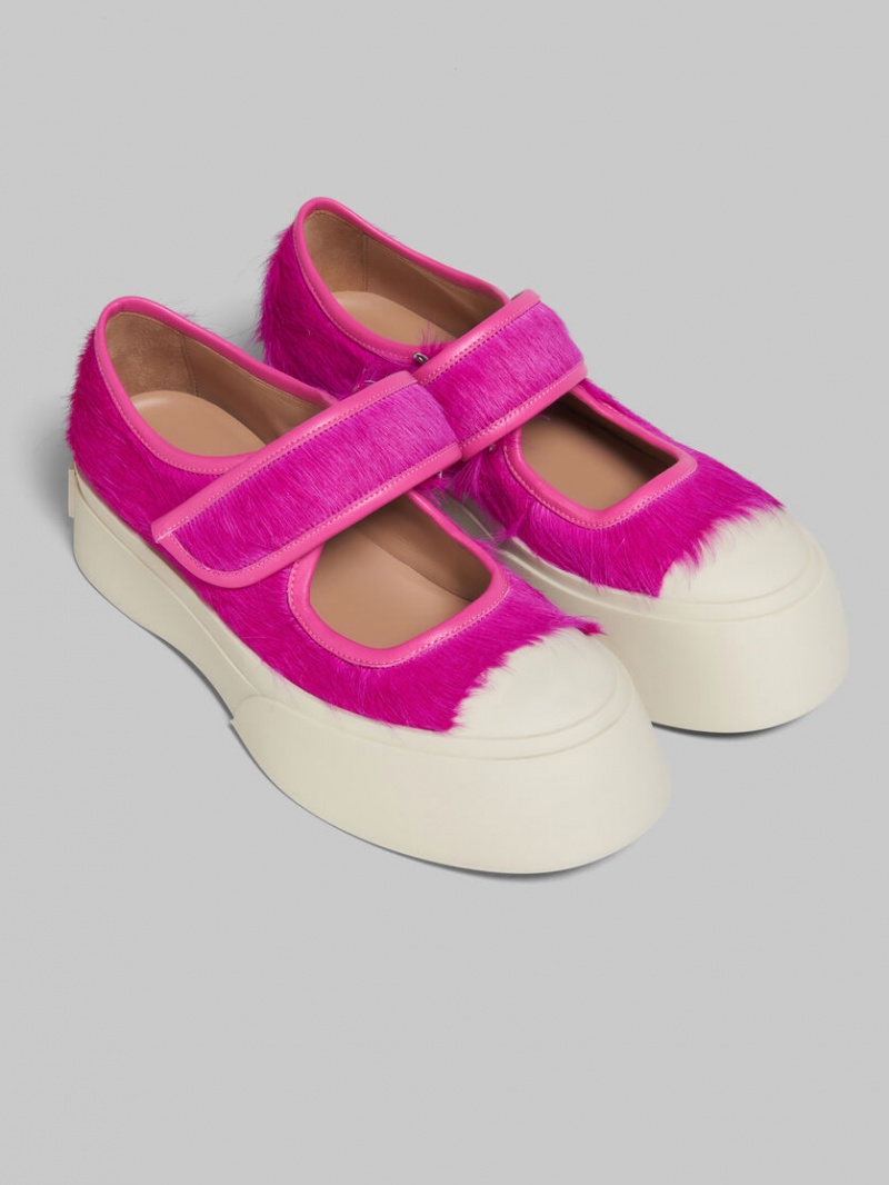 Marni Long-hair Calfskin Mary Jane Sneaker Fucsia | MXXBR53873
