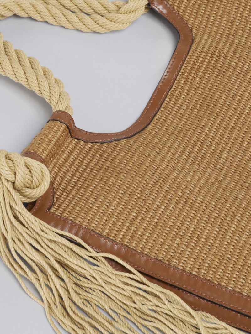 Marni Marcel Summer Bag Cuero And Raffia With Rope Handles Marrom | AMXDF55260