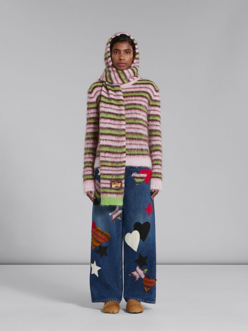 Marni Mohair And Lana Hat-scarf Rosas Verdes | MXQAV15647