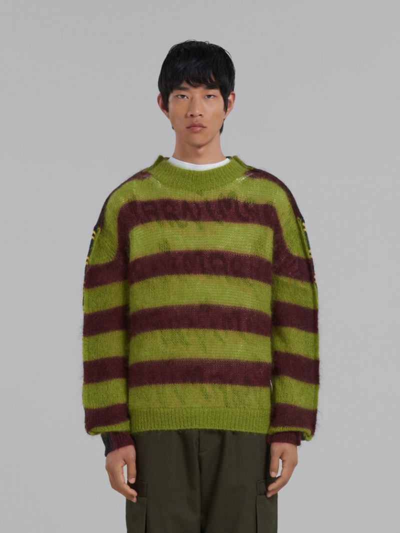 Marni Mohair And Lana Sueter With Multicolour Stripes Marrom Verdes | MMXFT75967