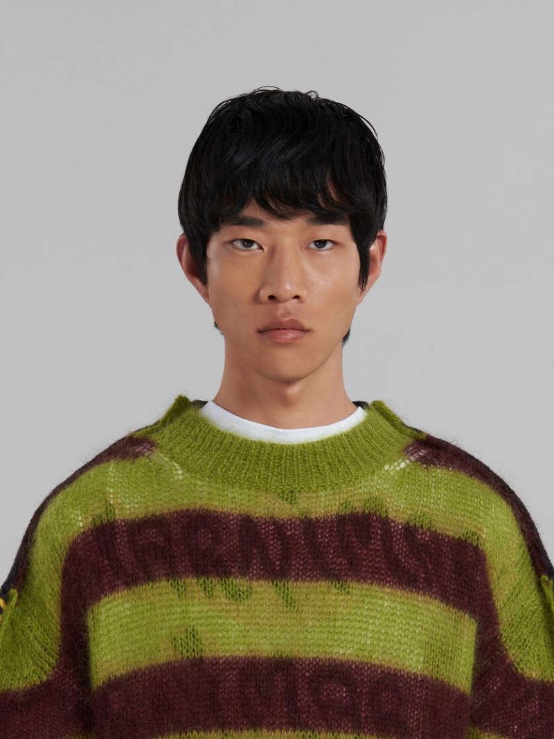 Marni Mohair And Lana Sueter With Multicolour Stripes Marrom Verdes | MMXFT75967