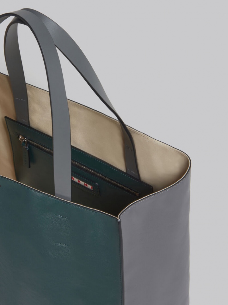 Marni Mueo Soft Large Bag Cuero Verdes Oscuro Grises Oscuro | YMXGT68656