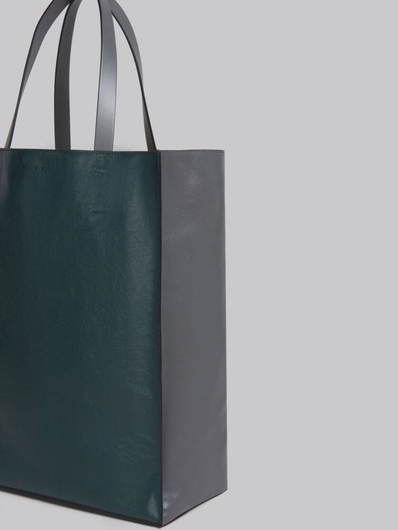 Marni Mueo Soft Large Bag Cuero Verdes Oscuro Grises Oscuro | YMXGT68656
