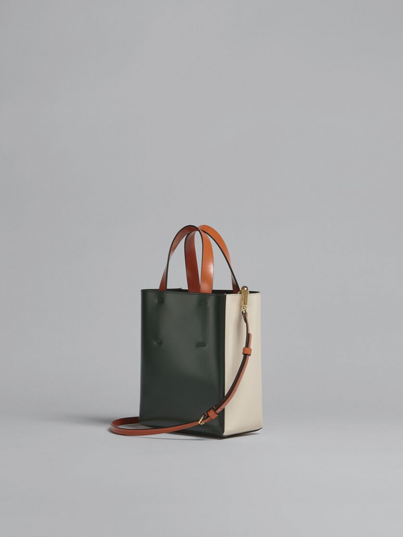 Marni Museo Bag Calfskin With Shoulder Correa Blancos Verdes | QMXUV30557