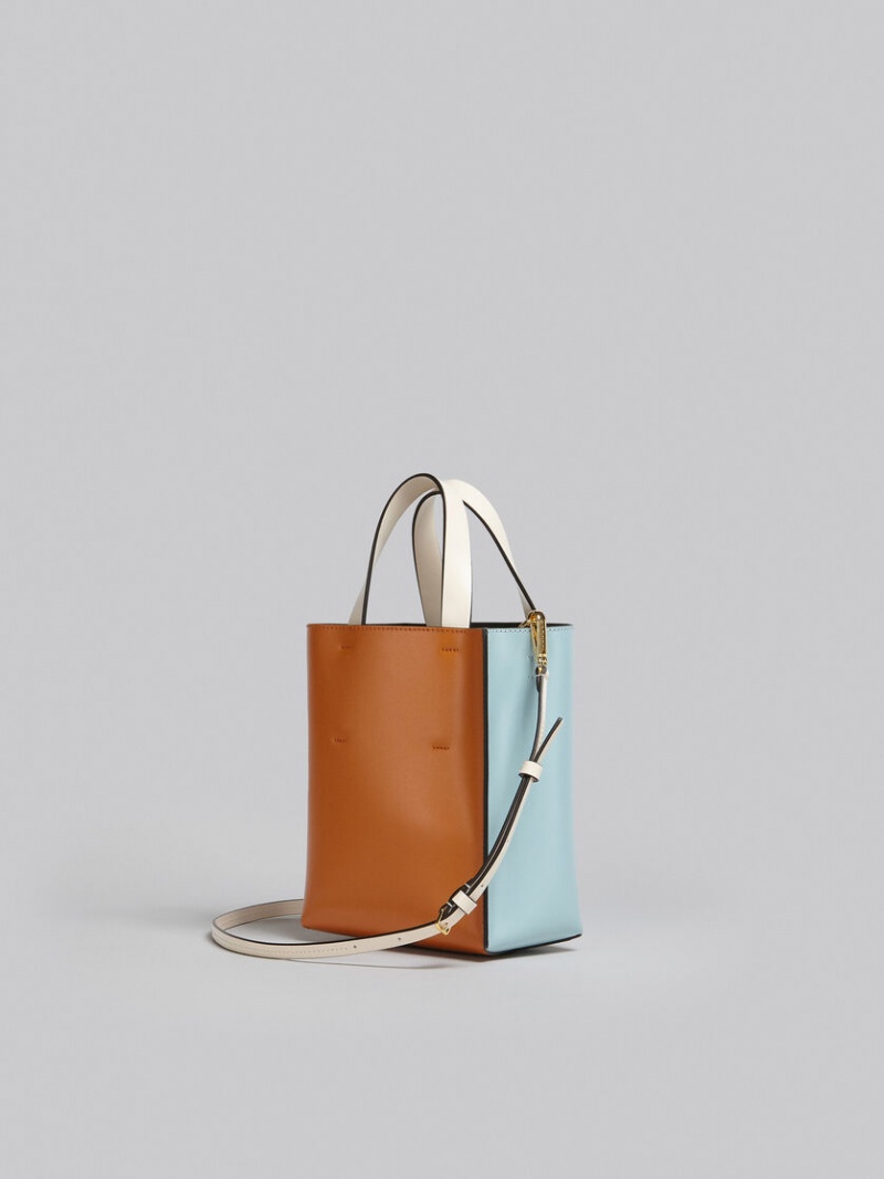 Marni Museo Mini Bag Cuero Azules Claro Naranjas Blancos | MMXFT43492