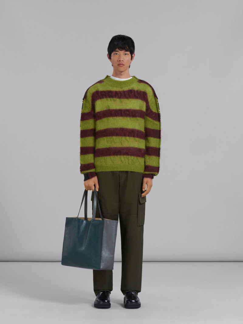 Marni Museo Soft Bag Cuero Verdes Oscuro Grises Oscuro | PMXER25336