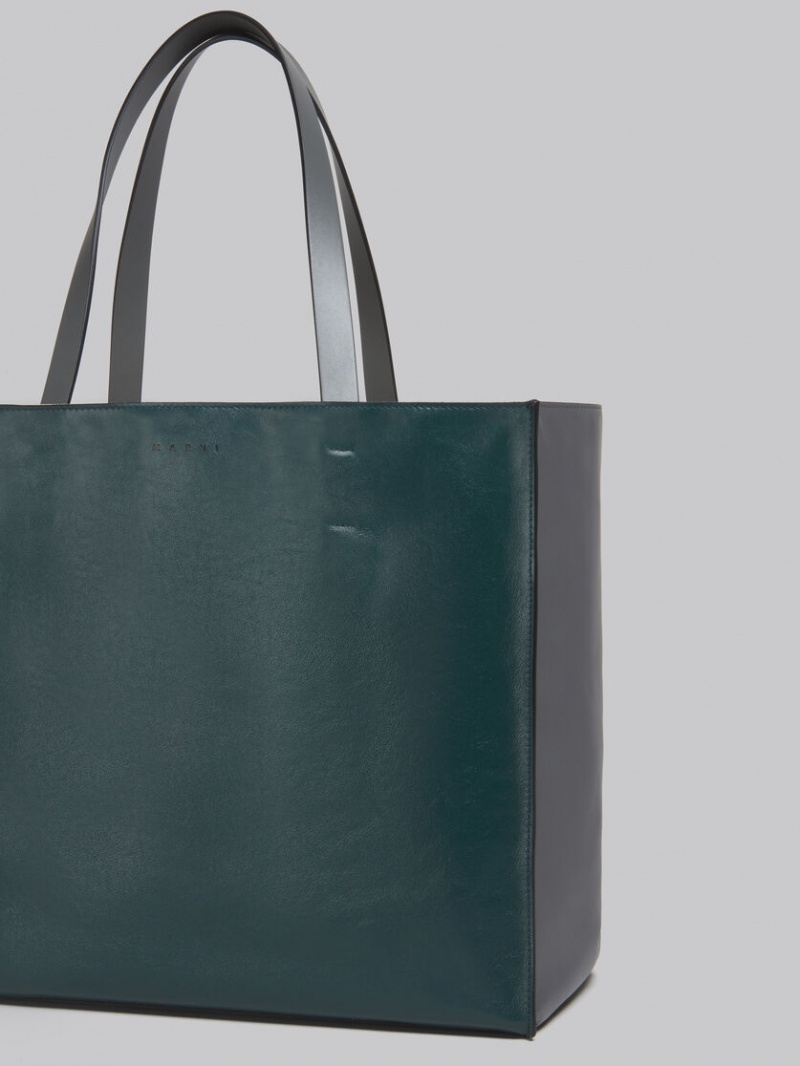 Marni Museo Soft Bag Cuero Verdes Oscuro Grises Oscuro | PMXER25336