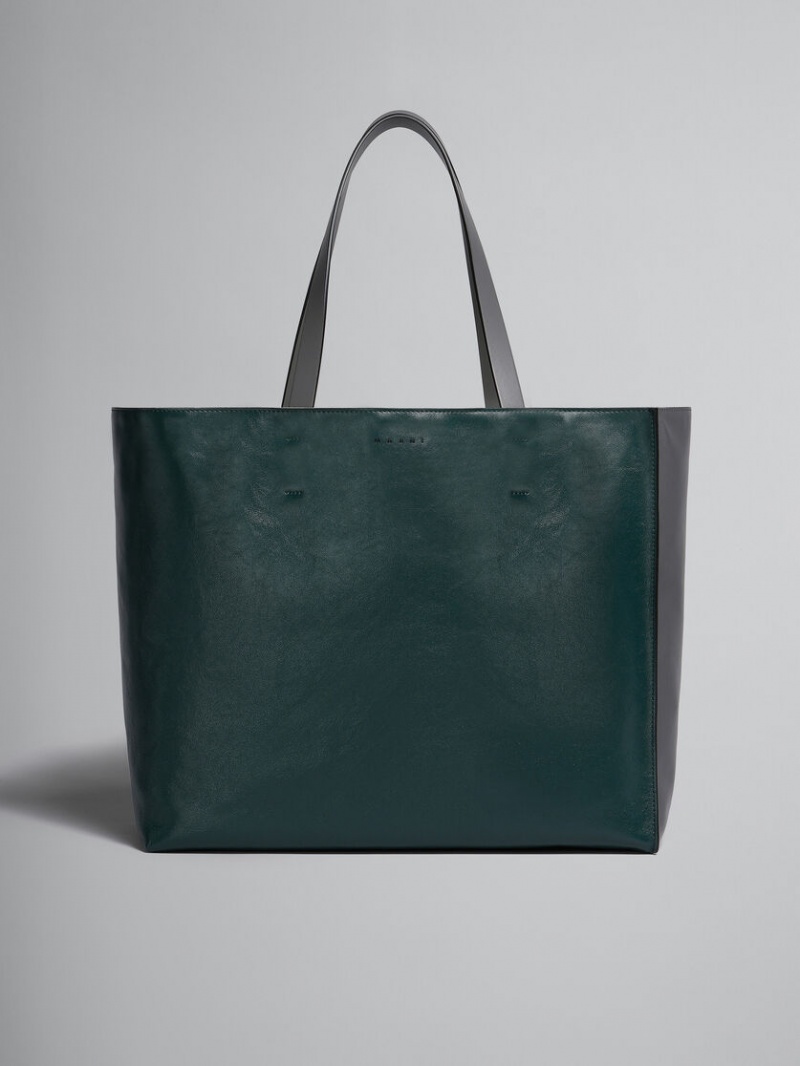 Marni Museo Soft Bag Cuero Verdes Oscuro Grises Oscuro | PMXER25336