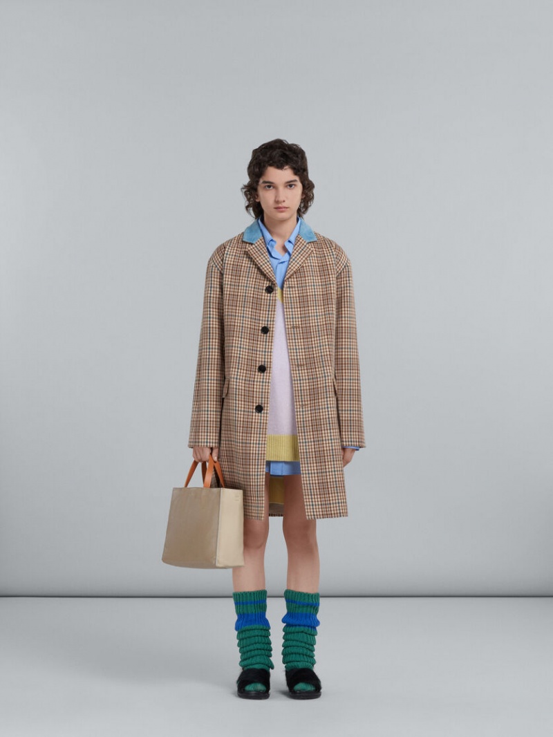 Marni Museo Soft Bag E/W Cuero Grises Verdes Beige | MXDFL65267