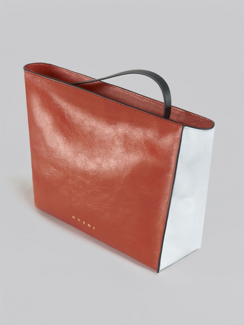 Marni Museo Soft Clutch Cuero Marrom Blancos Negros | QMXUV23350