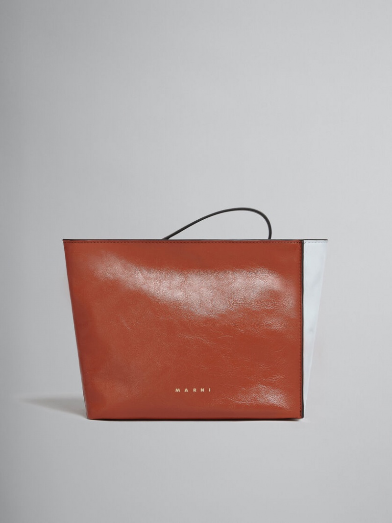 Marni Museo Soft Clutch Cuero Marrom Blancos Negros | QMXUV23350