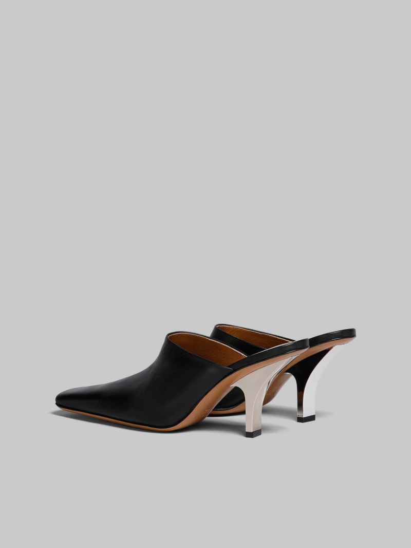 Marni Nappa Cuero Tacón Mule Negros | EMXVG77984