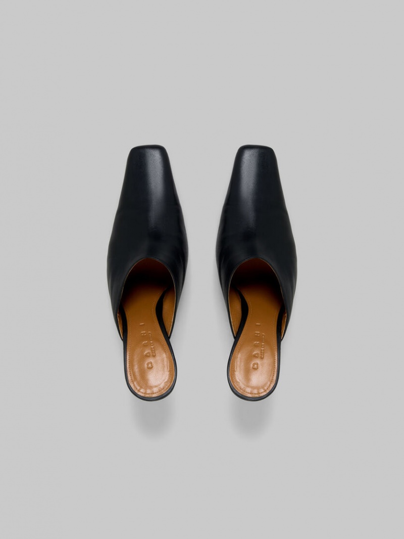 Marni Nappa Cuero Tacón Mule Negros | EMXVG77984