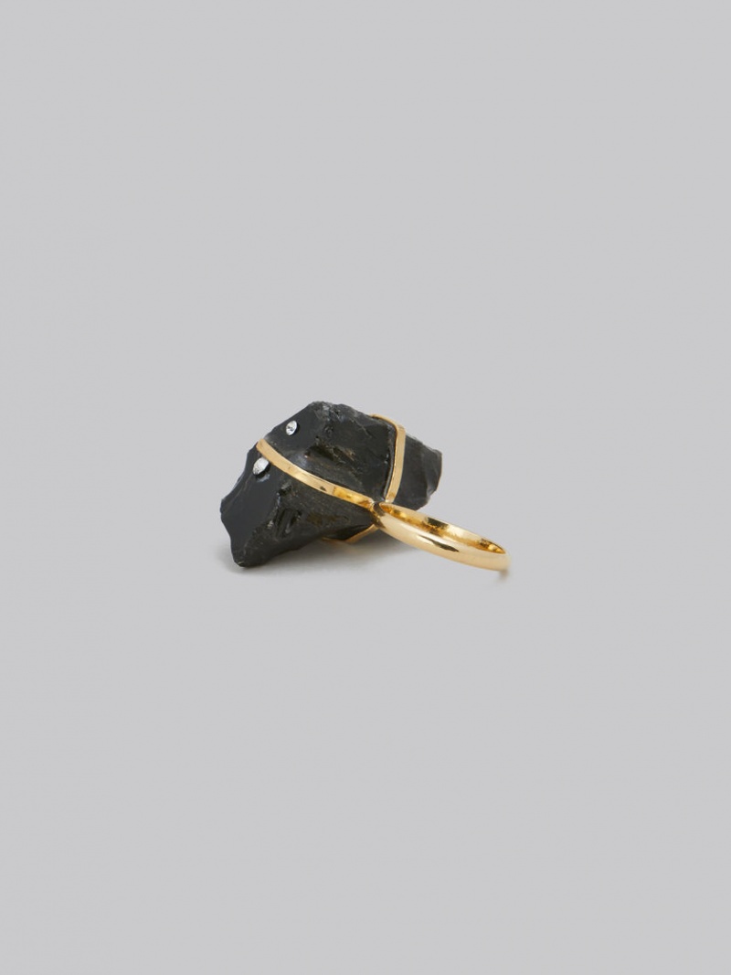 Marni Obsidian Ring With Rhinestone Polka Dots Negros Obsidian | LMXSX77496
