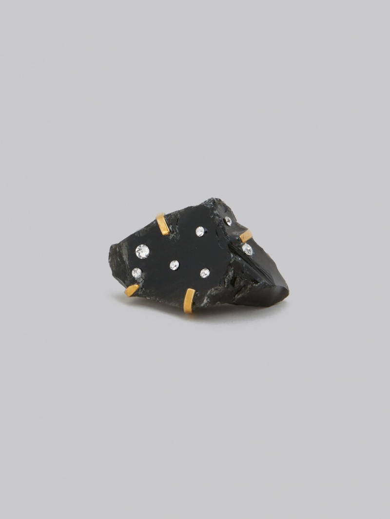 Marni Obsidian Ring With Rhinestone Polka Dots Negros Obsidian | LMXSX77496