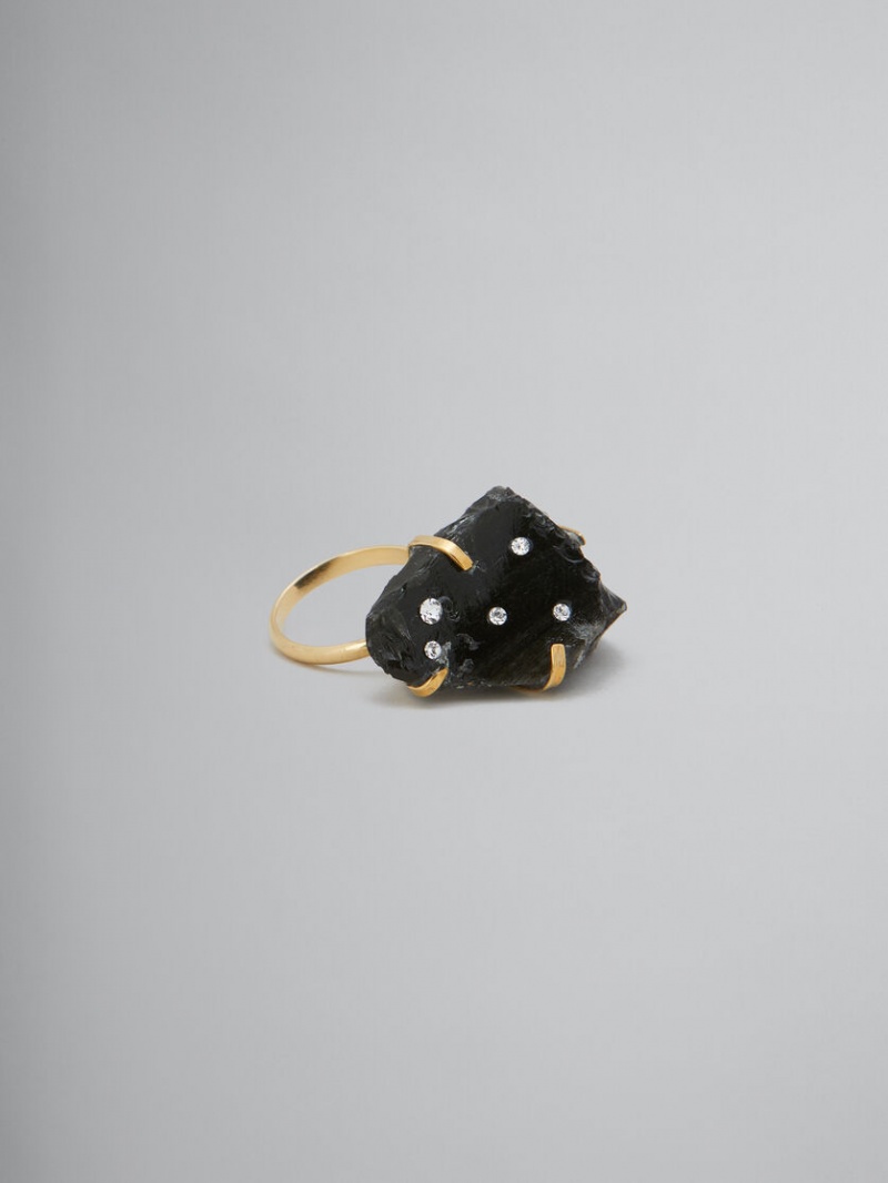 Marni Obsidian Ring With Rhinestone Polka Dots Negros Obsidian | LMXSX77496