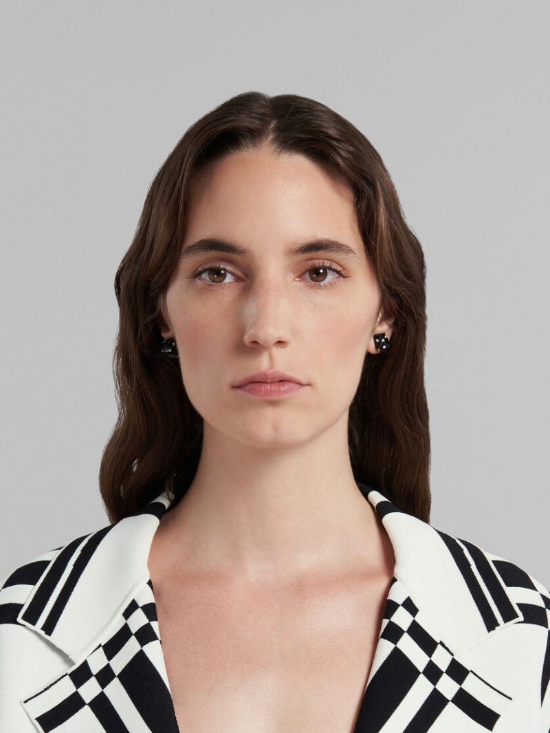 Marni Obsidian Stud With Rhinestone Polka Dots Negros Obsidian | QMXWA43191