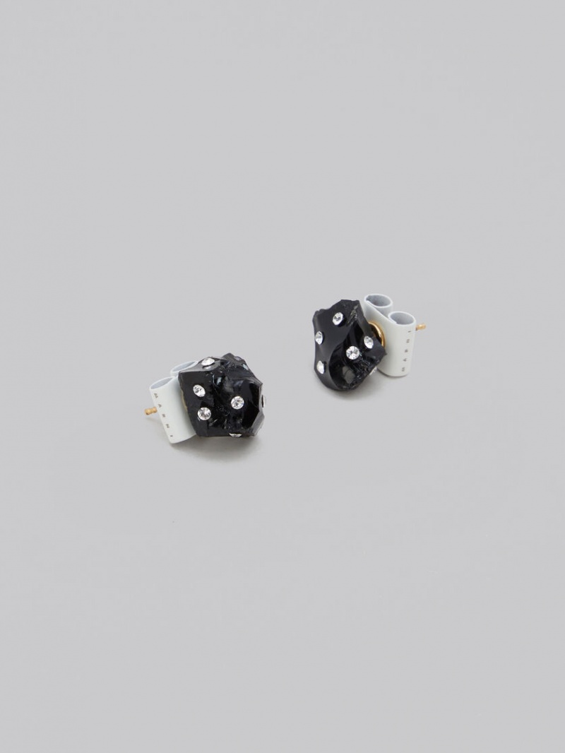 Marni Obsidian Stud With Rhinestone Polka Dots Negros Obsidian | QMXWA43191
