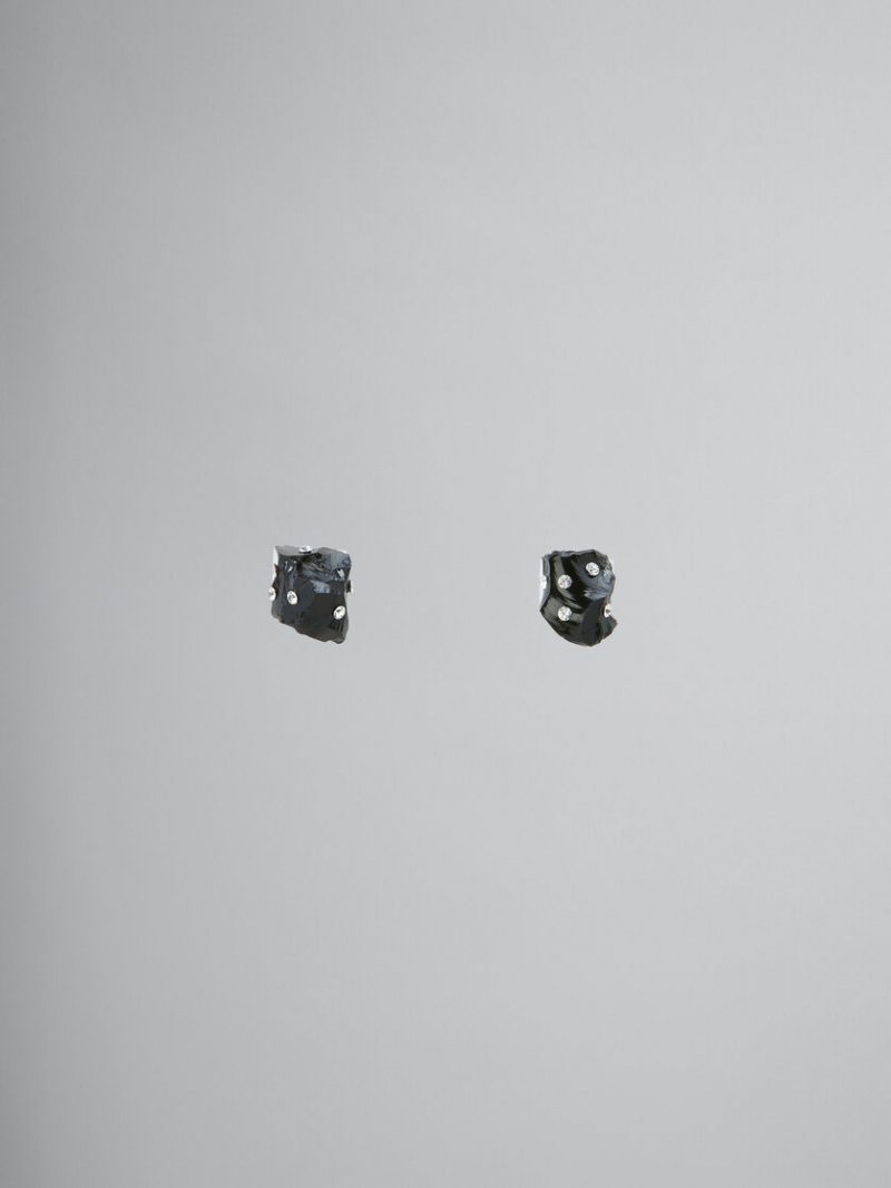 Marni Obsidian Stud With Rhinestone Polka Dots Negros Obsidian | QMXWA43191