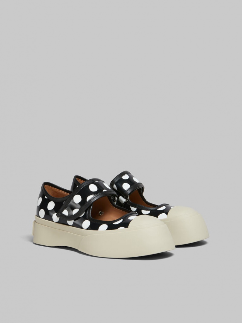 Marni Polka-dot Charol Cuero Pablo Mary Jane Sneaker Negros Blancos | PMXER48753