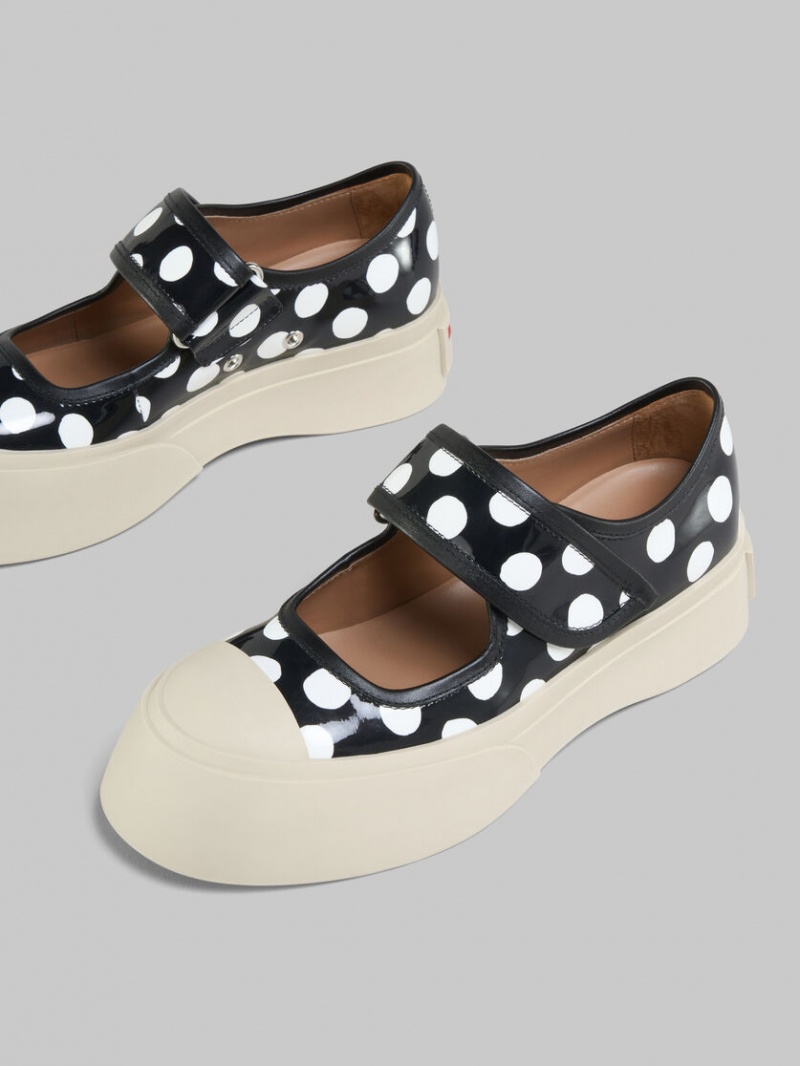 Marni Polka-dot Charol Cuero Pablo Mary Jane Negros Blancos | GMXUC67940