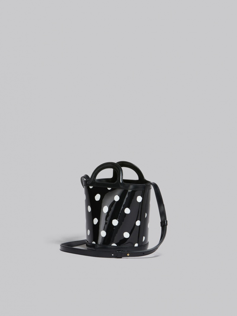 Marni Polka-dot Charol Cuero Tropicalia Mini Bucket Bag Negros Blancos | MXCVG34869