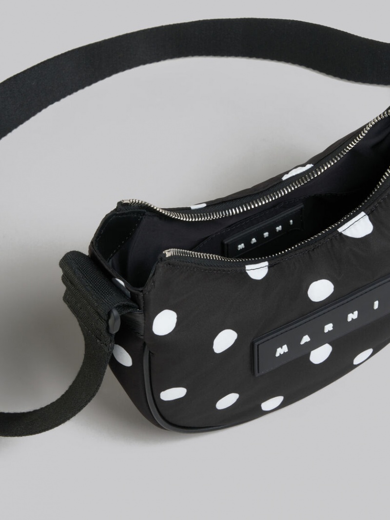 Marni Polka-dot Nylon Puff Hobo Small Bag Negros | UMXND99340