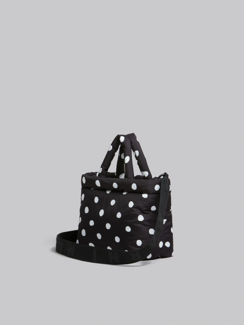 Marni Polka-dot Nylon Puff Mini Tote Bag Negros | EMXHC62905