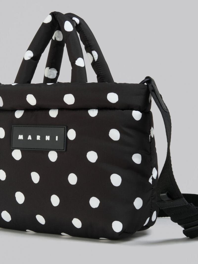 Marni Polka-dot Nylon Puff Mini Tote Bag Negros | EMXHC62905