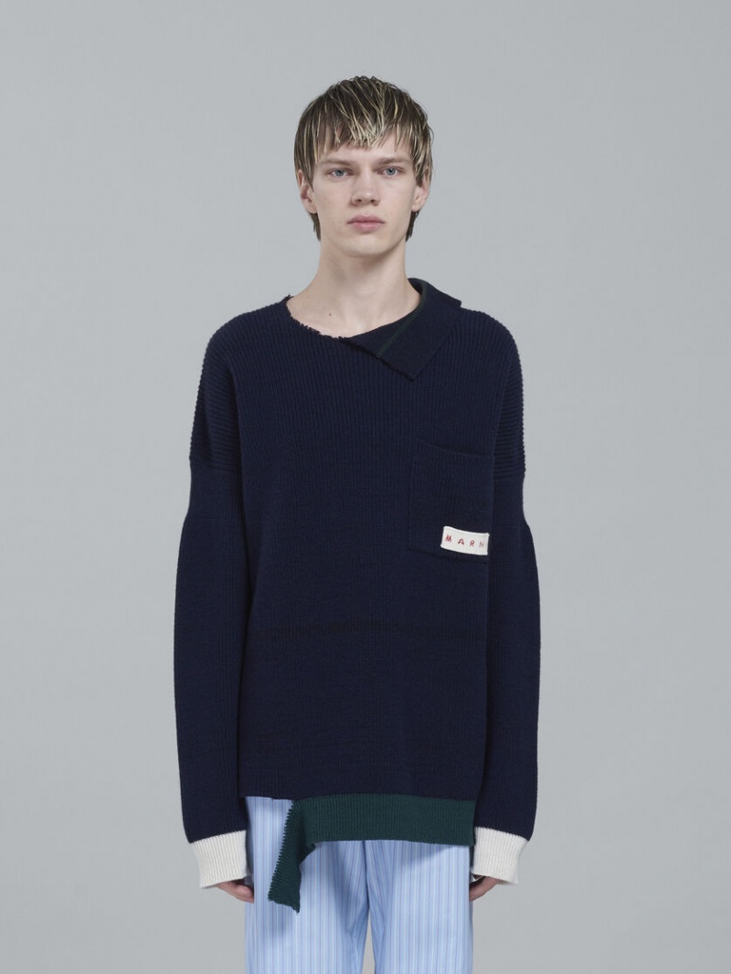 Marni Shetland Lana And Algodon Crewneck Sueter Negros | MXNZX85225