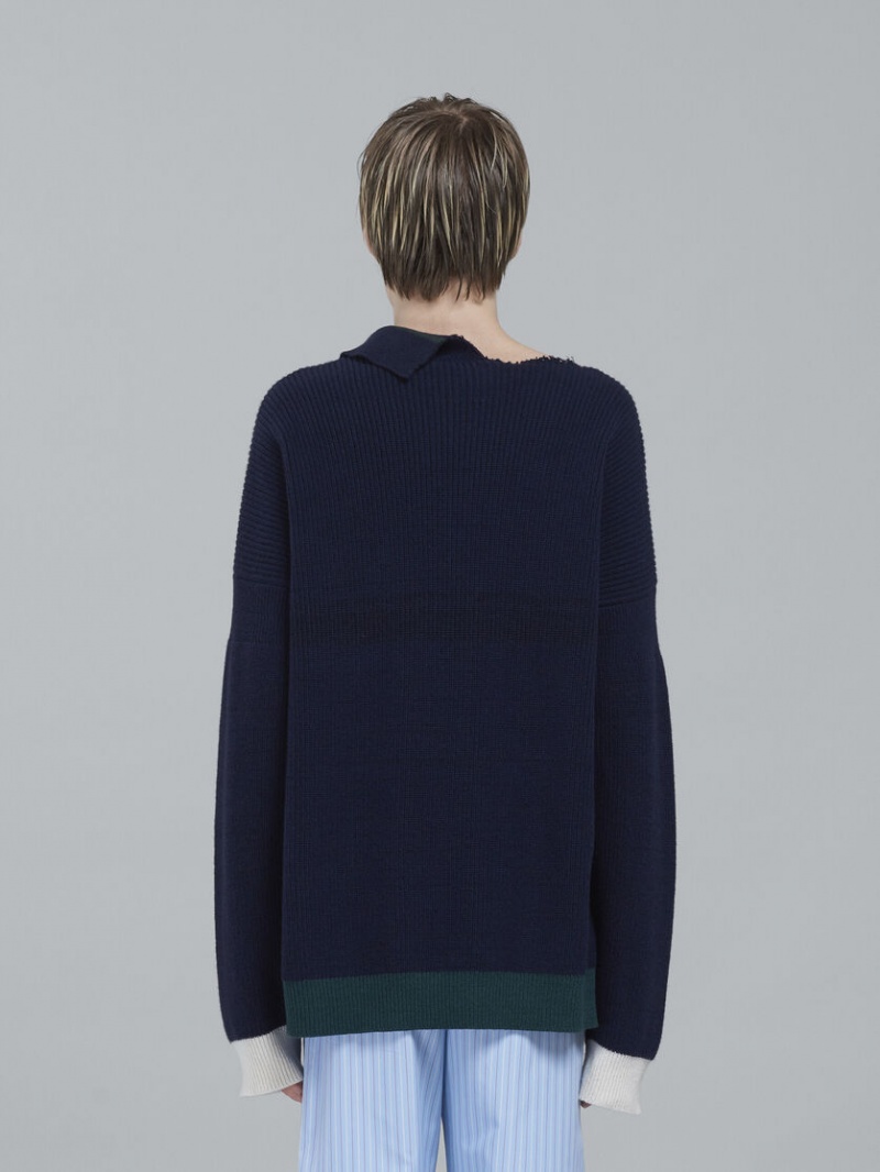 Marni Shetland Lana And Algodon Crewneck Sueter Negros | MXNZX85225
