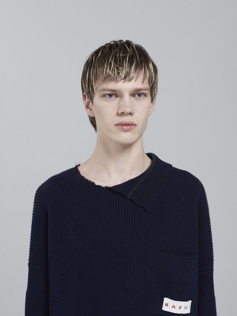 Marni Shetland Lana And Algodon Crewneck Sueter Negros | MXNZX85225