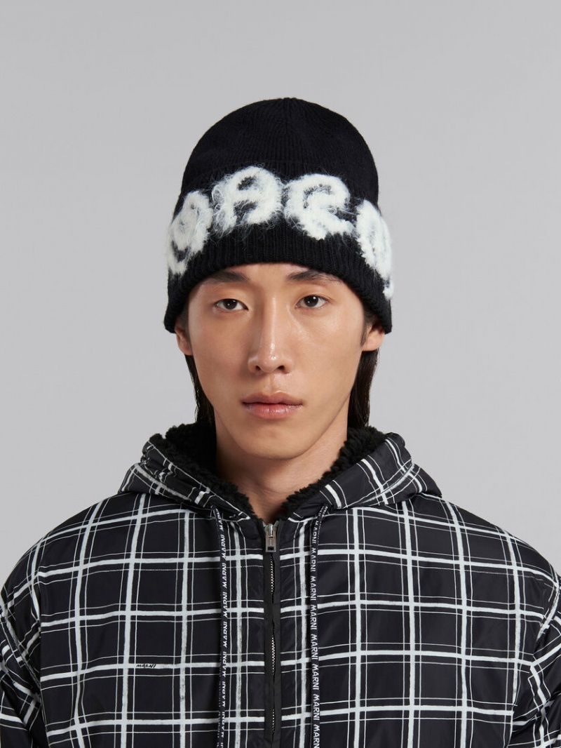 Marni Shetland Lana Logo Beanie Negros | TMXWZ56814