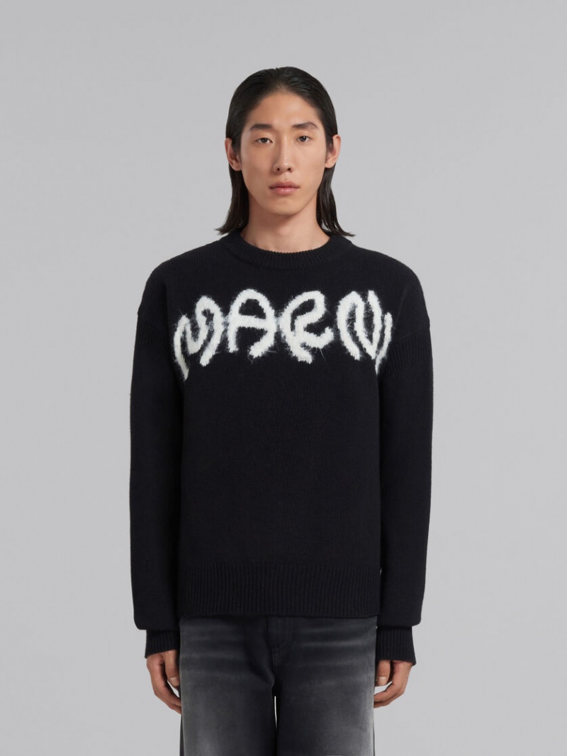 Marni Shetland Lana Logo Crewneck Sueter Negros | LMXTR54151