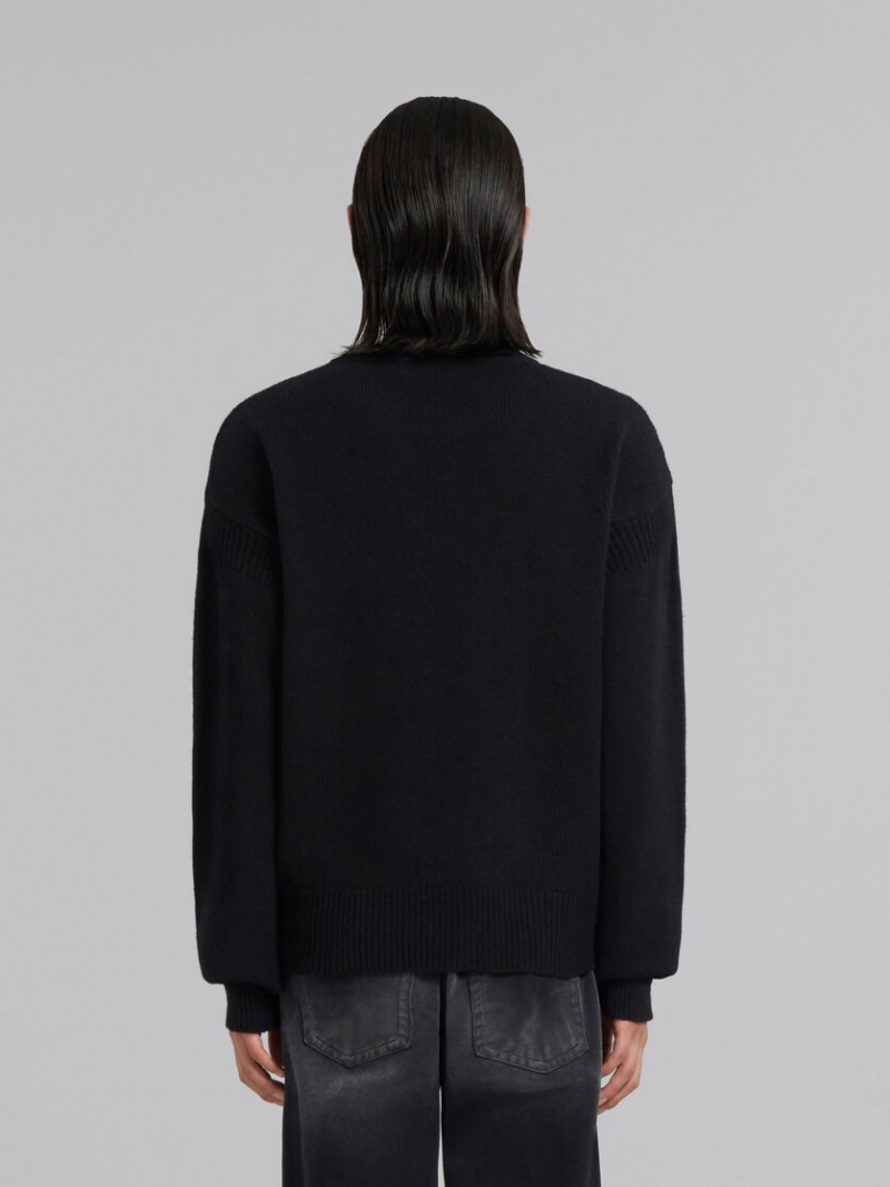 Marni Shetland Lana Logo Crewneck Sueter Negros | LMXTR54151