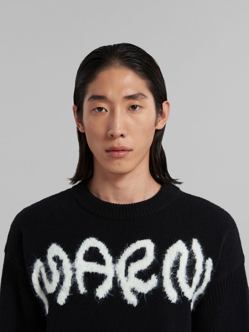 Marni Shetland Lana Logo Crewneck Sueter Negros | LMXTR54151