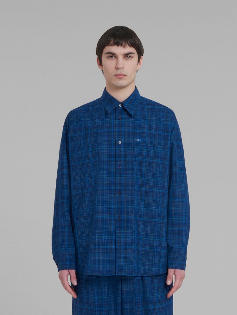 Marni Shirt Checked Light Lana Azules Azules | MXJZR71656