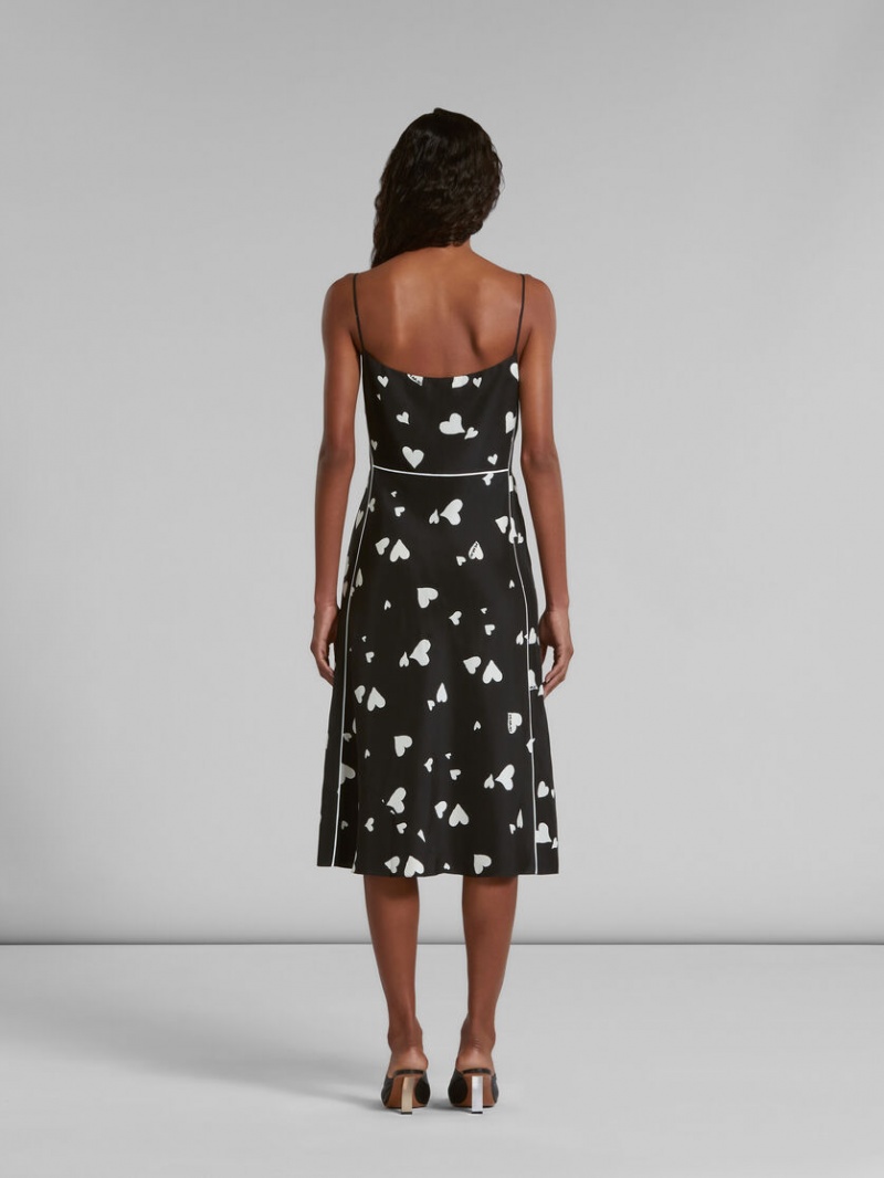 Marni Silk Slip With Bunch Of Hearts Print Negros | PMXQX99996
