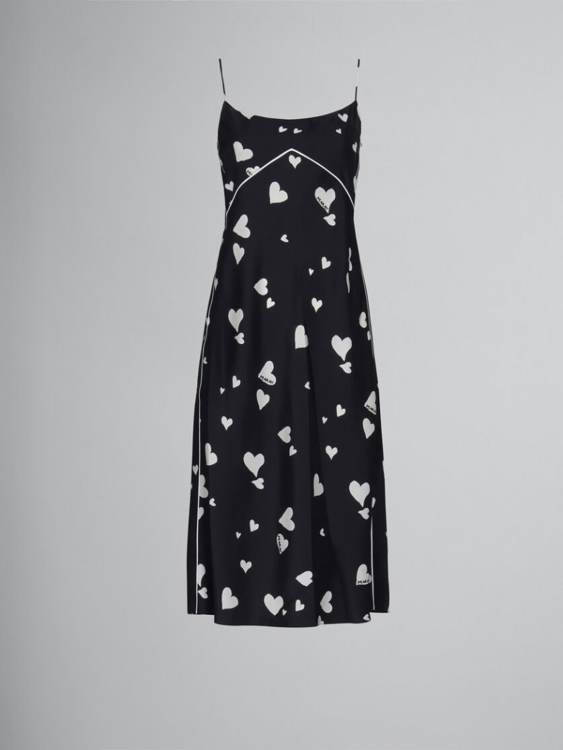 Marni Silk Slip With Bunch Of Hearts Print Negros | PMXQX99996