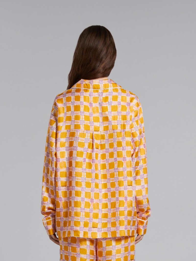 Marni Silk Twill Pyjama Shirt With Check Fields Print Amarillos | MXNEJ88710