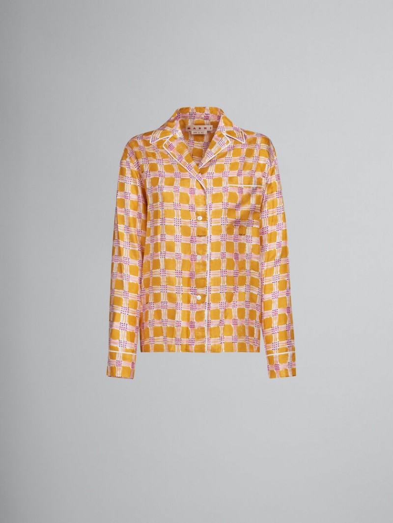 Marni Silk Twill Pyjama Shirt With Check Fields Print Amarillos | MXNEJ88710