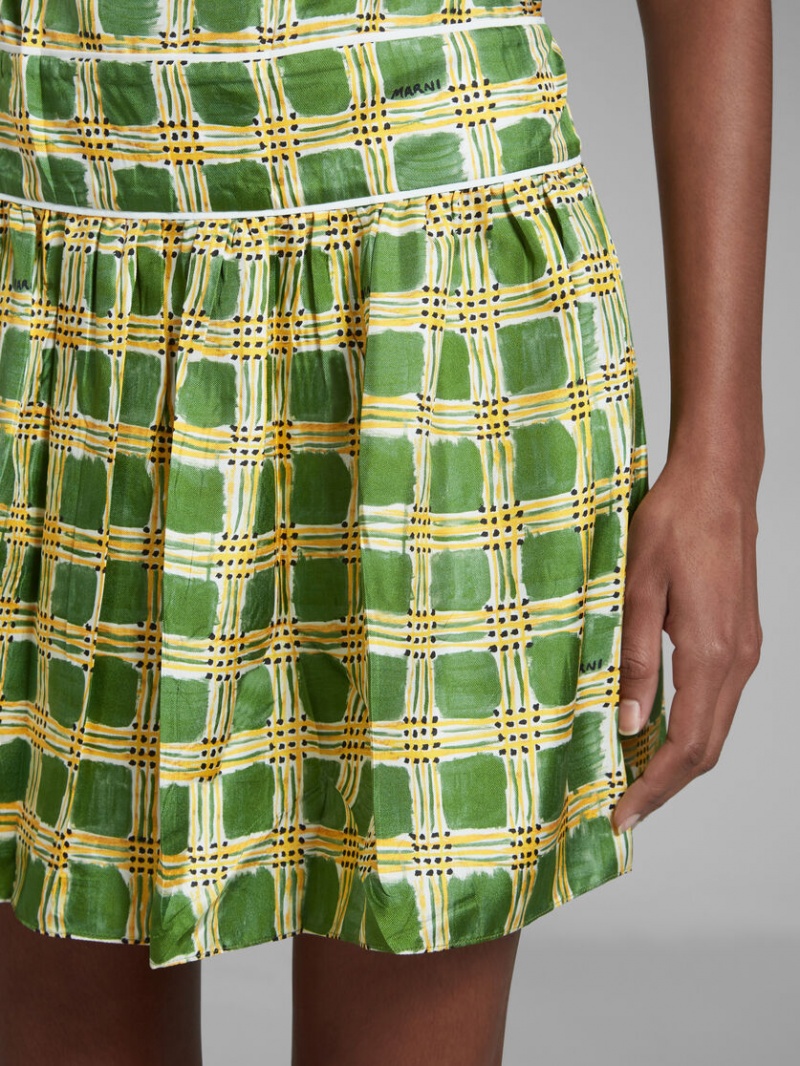 Marni Silk Twill With Check Fields Print Verdes | MXZDE68211